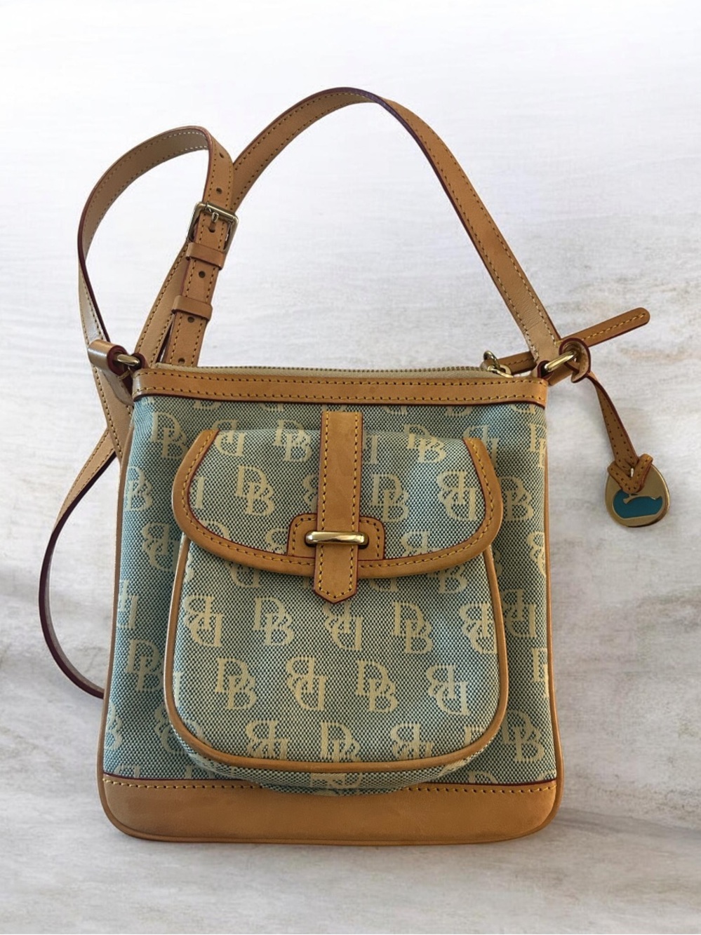 Vintage Dooney & Bourke Signature Canvas Letter Carrier Logo Crossbody Bag
